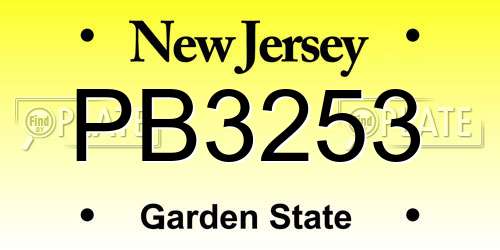 PB3253 New Jersey License Plate