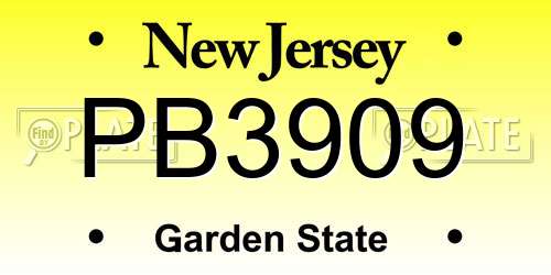 PB3909 New Jersey License Plate