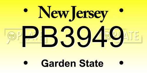 PB3949 New Jersey License Plate