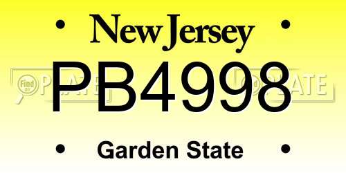 PB4998 New Jersey License Plate