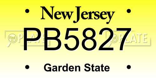PB5827 New Jersey License Plate