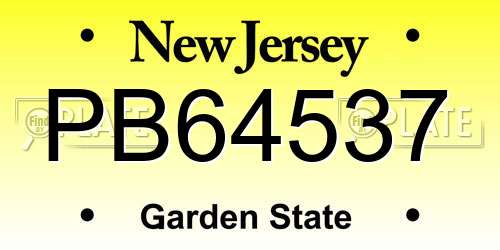 PB64537 New Jersey License Plate