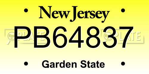 PB64837 New Jersey License Plate