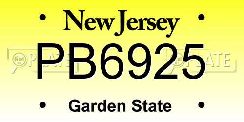 PB6925 New Jersey License Plate