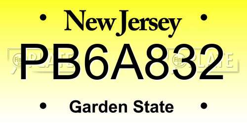 PB6A832 New Jersey License Plate
