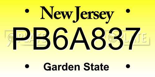 PB6A837 New Jersey License Plate