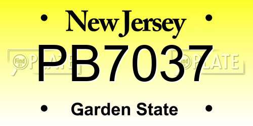 PB7037 New Jersey License Plate