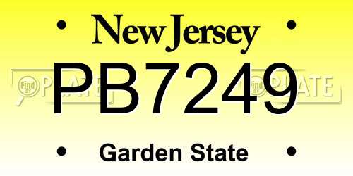 PB7249 New Jersey License Plate