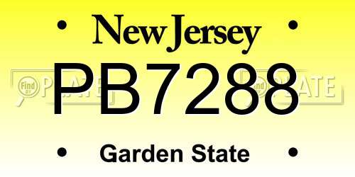 PB7288 New Jersey License Plate