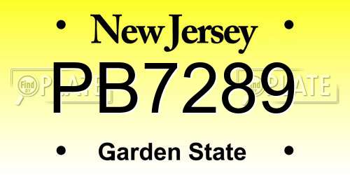 PB7289 New Jersey License Plate