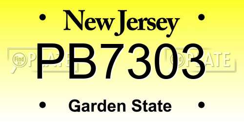 PB7303 New Jersey License Plate