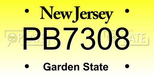 PB7308 New Jersey License Plate