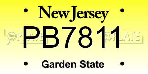 PB7811 New Jersey License Plate