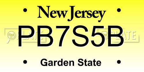 PB7S5B New Jersey License Plate