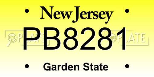 PB8281 New Jersey License Plate