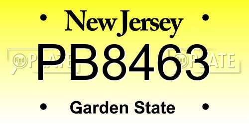 PB8463 New Jersey License Plate