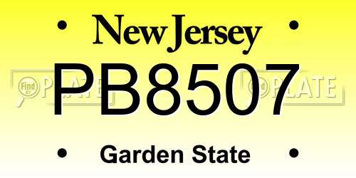 PB8507 New Jersey License Plate