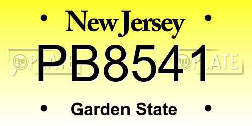 PB8541 New Jersey License Plate