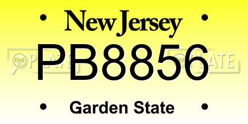 PB8856 New Jersey License Plate