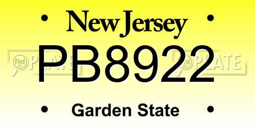 PB8922 New Jersey License Plate