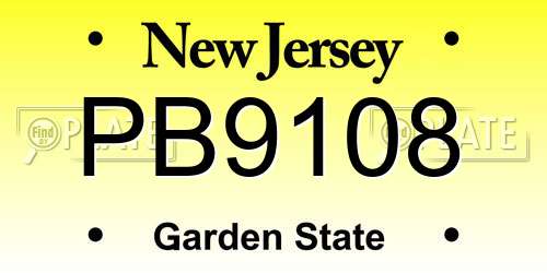 PB9108 New Jersey License Plate