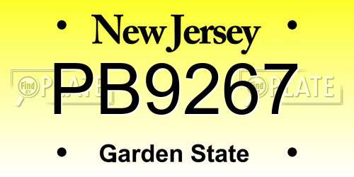 PB9267 New Jersey License Plate