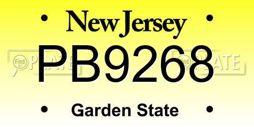 PB9268 New Jersey License Plate
