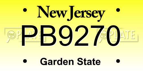 PB9270 New Jersey License Plate