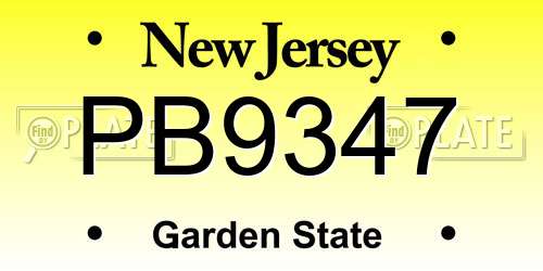 PB9347 New Jersey License Plate