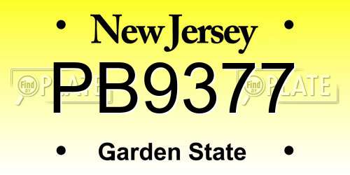 PB9377 New Jersey License Plate
