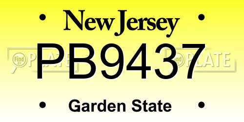 PB9437 New Jersey License Plate
