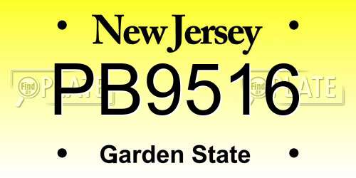 PB9516 New Jersey License Plate