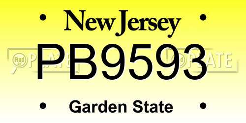 PB9593 New Jersey License Plate