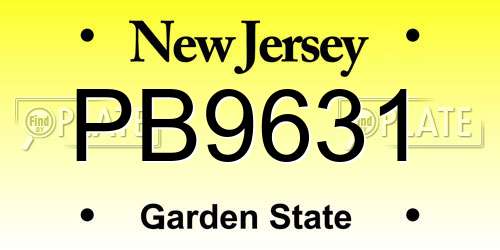 PB9631 New Jersey License Plate
