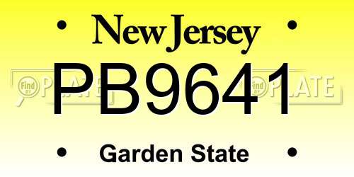 PB9641 New Jersey License Plate