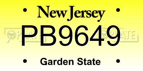 PB9649 New Jersey License Plate