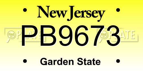 PB9673 New Jersey License Plate