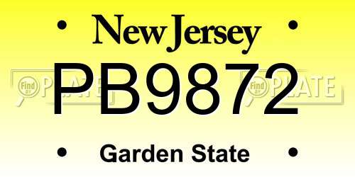PB9872 New Jersey License Plate
