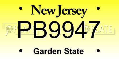 PB9947 New Jersey License Plate