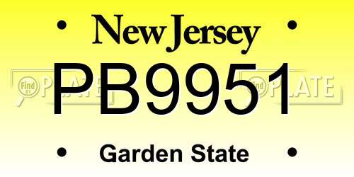 PB9951 New Jersey License Plate