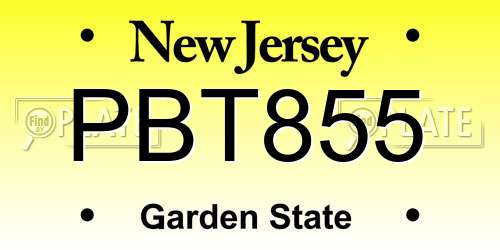 PBT855 New Jersey License Plate