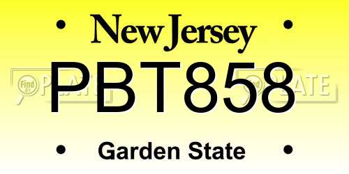 PBT858 New Jersey License Plate