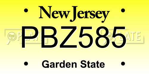 PBZ585 New Jersey License Plate