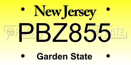 PBZ855 New Jersey License Plate