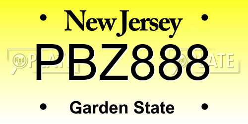 PBZ888 New Jersey License Plate