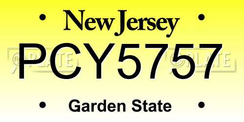 PCY5757 New Jersey License Plate