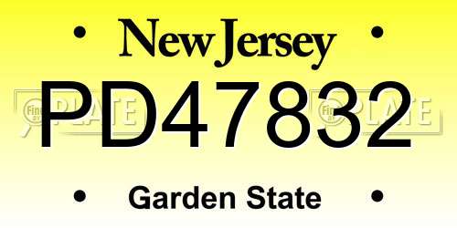 PD47832 New Jersey License Plate