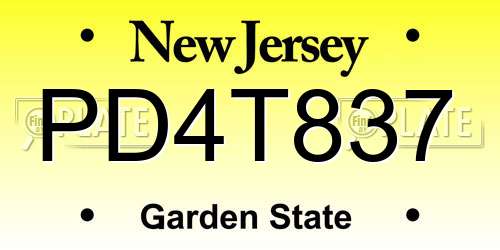 PD4T837 New Jersey License Plate