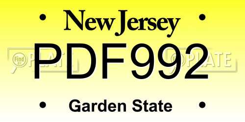 PDF992 New Jersey License Plate