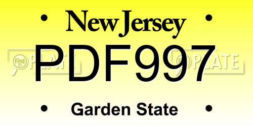 PDF997 New Jersey License Plate